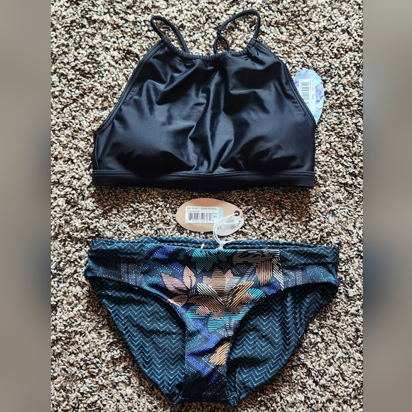 NWT NEW PrAna 2 Piece Bikini Set Black Brina Top Reversible Horchata Bottom XS - Picture 1 of 7